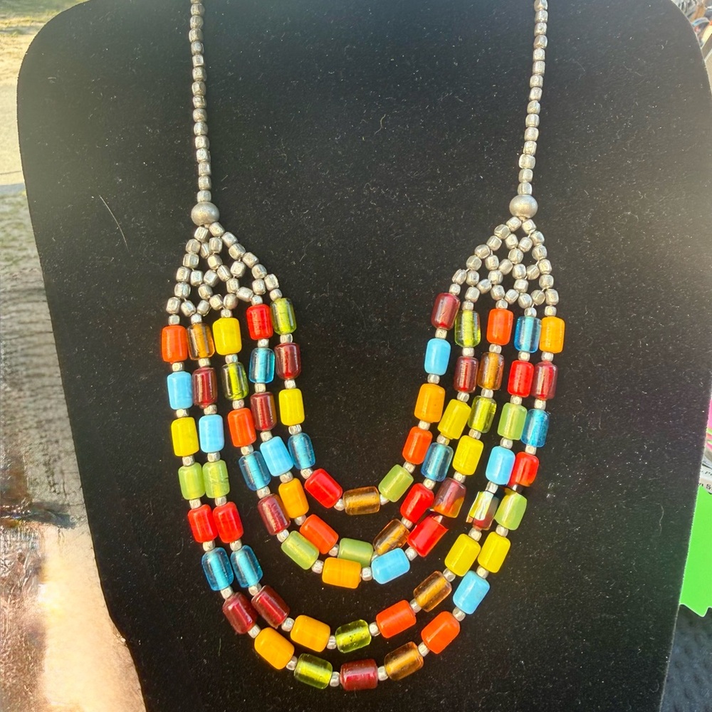 Multistrand Colorful Glass Bead Necklace - Women Jewelry